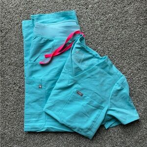 FIGS Neon Blue Scrub Pants and Top